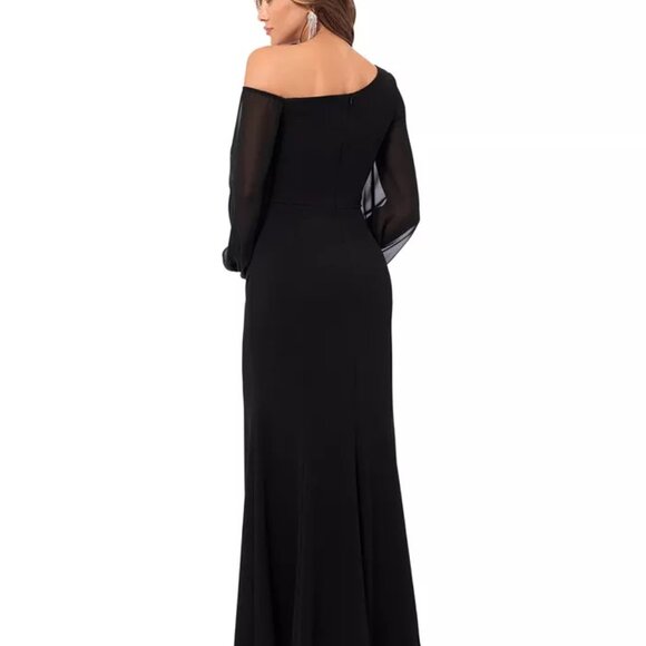 Betsy & Adam Women's One-Shoulder Sheer Sleeve Dress - Picture 2 of 4